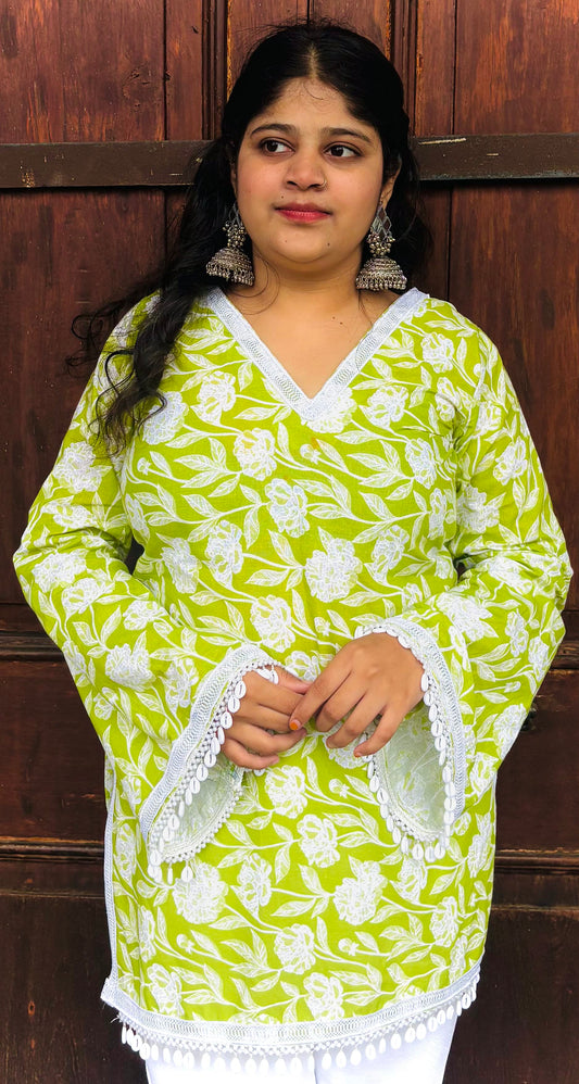 Bell Sleevs V-Neck Kurti